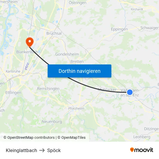 Kleinglattbach to Spöck map