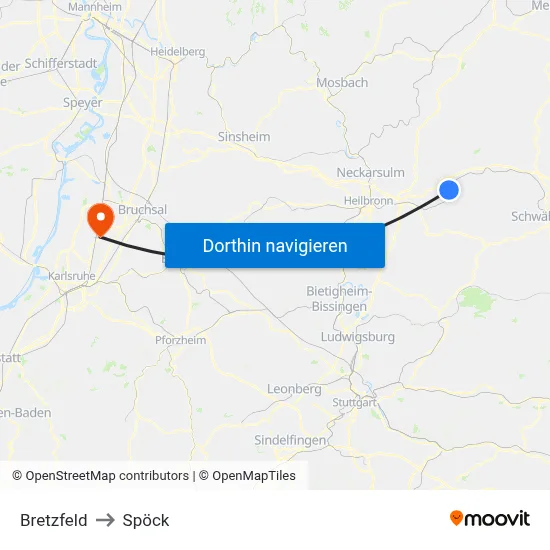 Bretzfeld to Spöck map