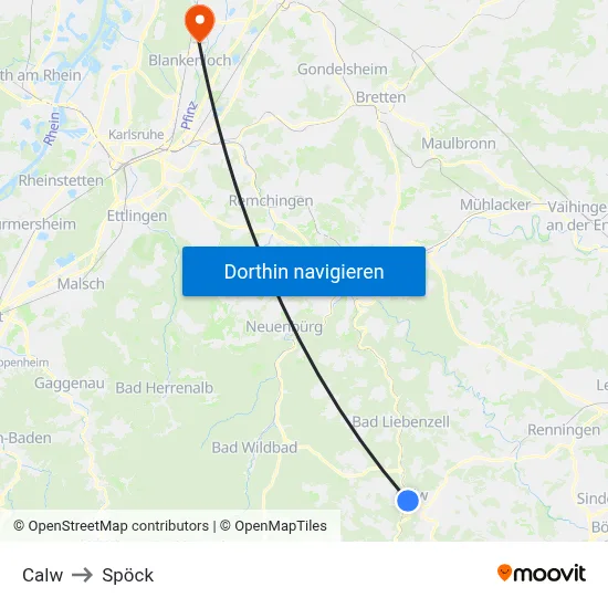Calw to Spöck map