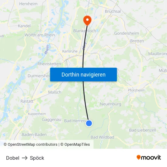 Dobel to Spöck map
