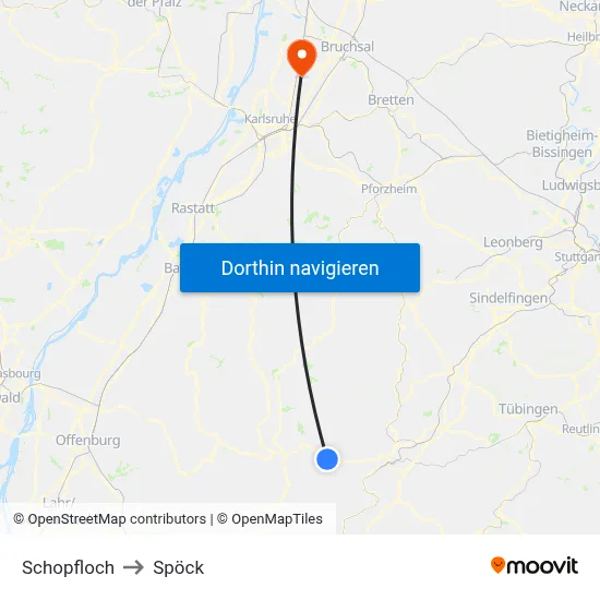 Schopfloch to Spöck map