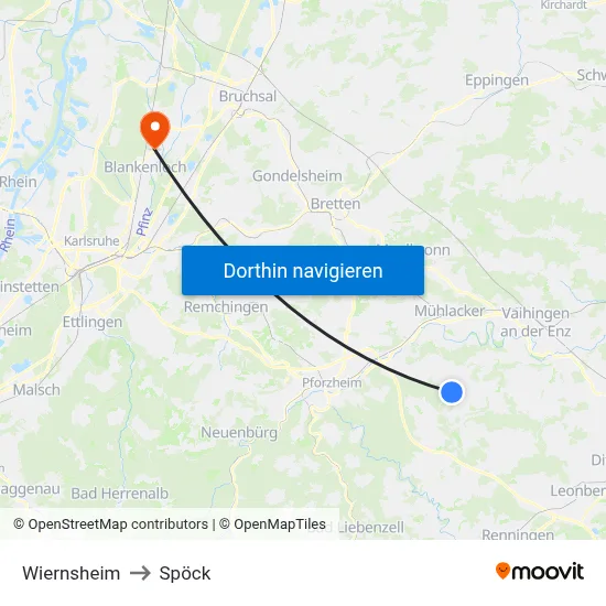 Wiernsheim to Spöck map