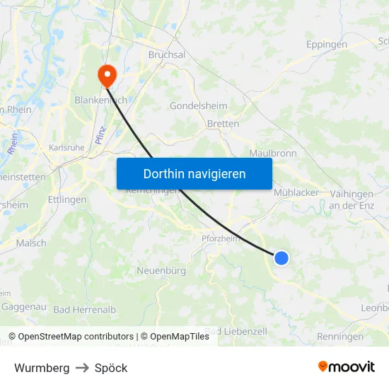 Wurmberg to Spöck map