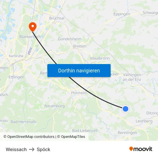 Weissach to Spöck map