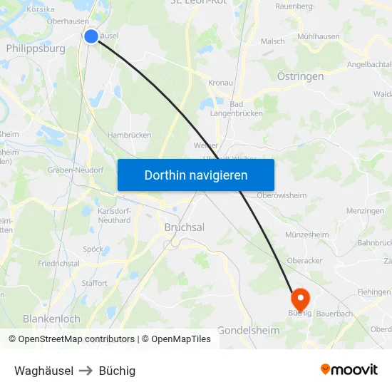 Waghäusel to Büchig map