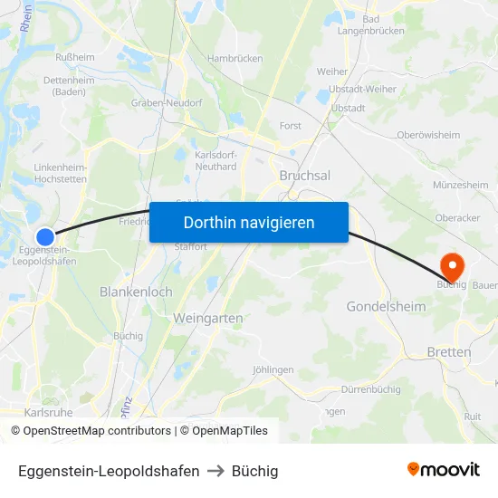 Eggenstein-Leopoldshafen to Büchig map