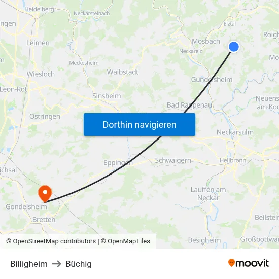 Billigheim to Büchig map