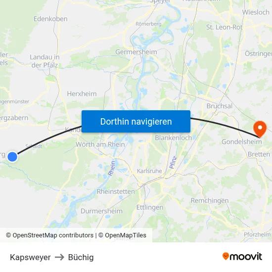 Kapsweyer to Büchig map