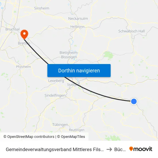 Gemeindeverwaltungsverband Mittleres Fils-Lautertal to Büchig map