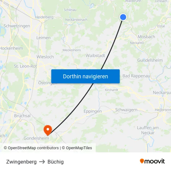 Zwingenberg to Büchig map