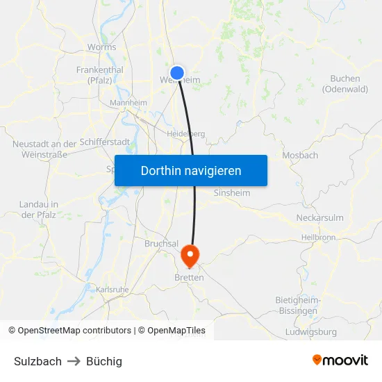 Sulzbach to Büchig map