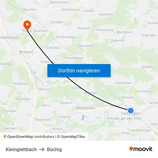 Kleinglattbach to Büchig map