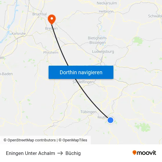 Eningen Unter Achalm to Büchig map