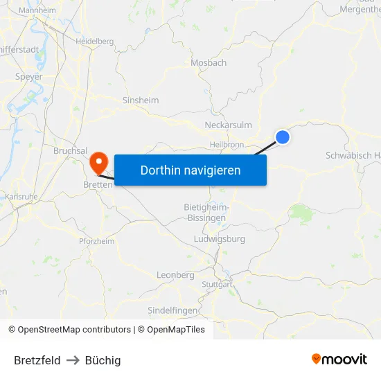 Bretzfeld to Büchig map