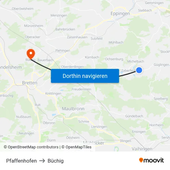 Pfaffenhofen to Büchig map