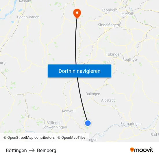 Böttingen to Beinberg map