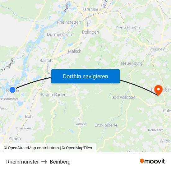 Rheinmünster to Beinberg map