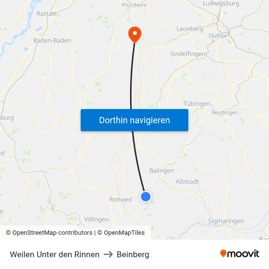 Weilen Unter den Rinnen to Beinberg map