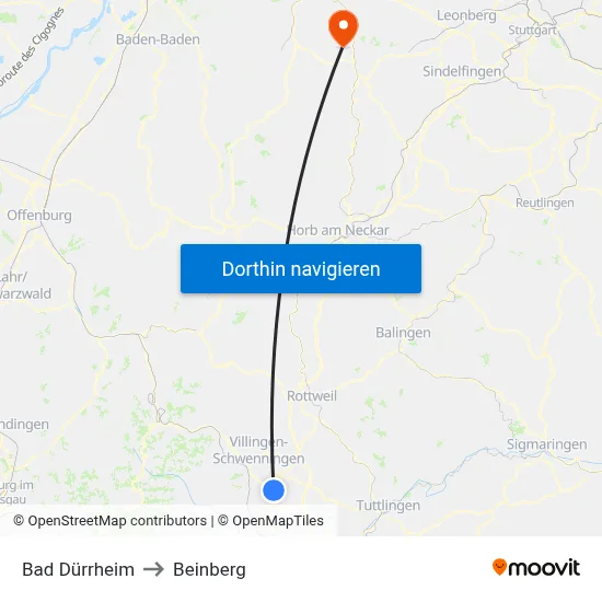 Bad Dürrheim to Beinberg map