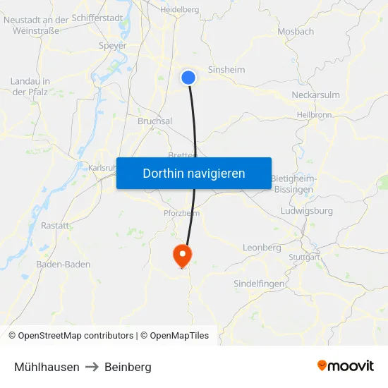 Mühlhausen to Beinberg map