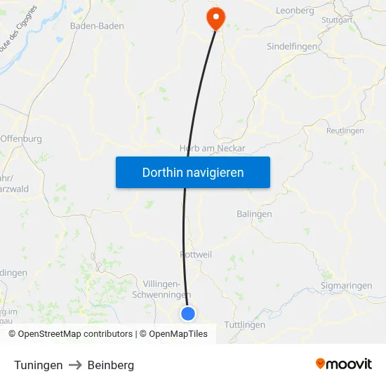 Tuningen to Beinberg map