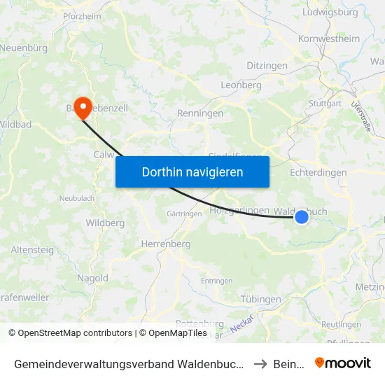 Gemeindeverwaltungsverband Waldenbuch/Steinenbronn to Beinberg map