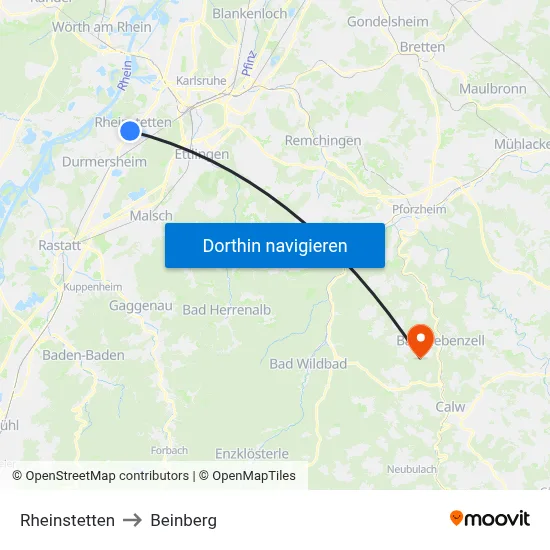 Rheinstetten to Beinberg map
