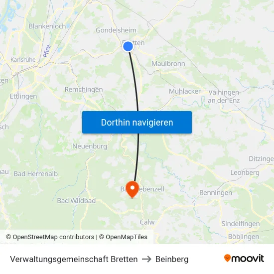 Verwaltungsgemeinschaft Bretten to Beinberg map