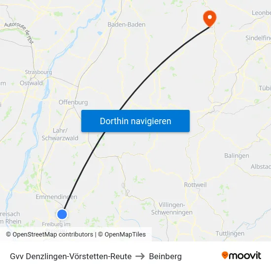 Gvv Denzlingen-Vörstetten-Reute to Beinberg map
