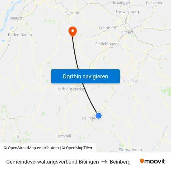 Gemeindeverwaltungsverband Bisingen to Beinberg map