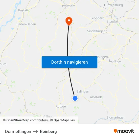 Dormettingen to Beinberg map