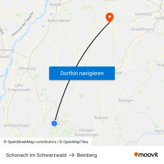 Schonach Im Schwarzwald to Beinberg map