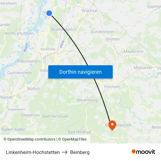 Linkenheim-Hochstetten to Beinberg map