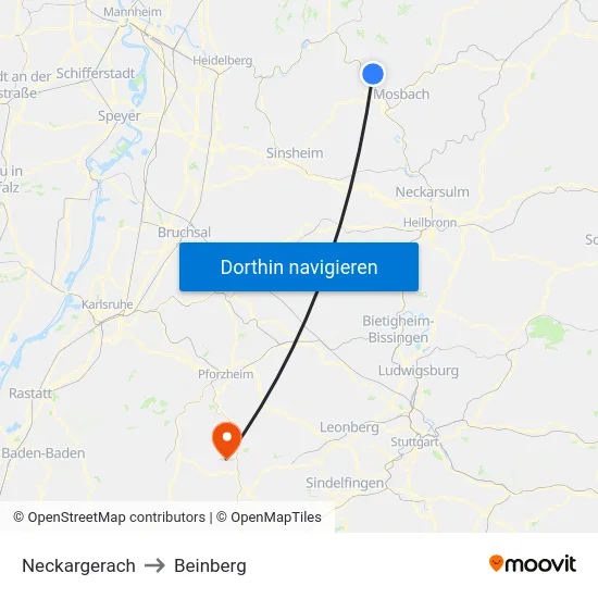 Neckargerach to Beinberg map