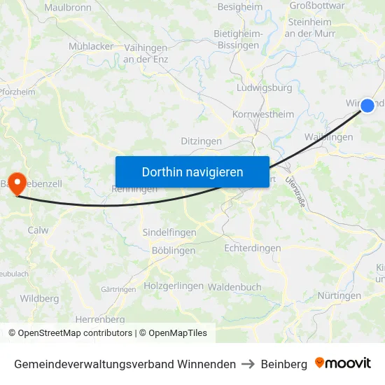 Gemeindeverwaltungsverband Winnenden to Beinberg map