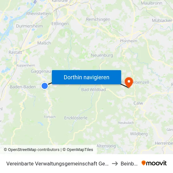 Vereinbarte Verwaltungsgemeinschaft Gernsbach to Beinberg map