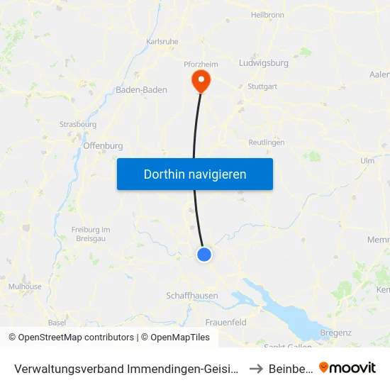 Verwaltungsverband Immendingen-Geisingen to Beinberg map