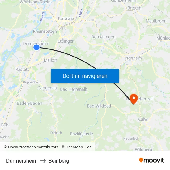 Durmersheim to Beinberg map