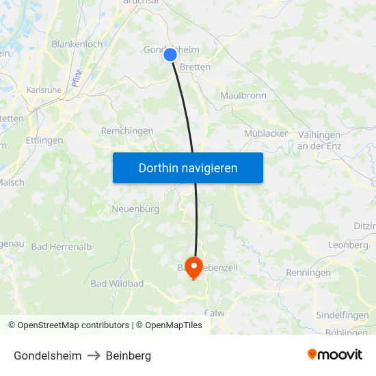Gondelsheim to Beinberg map