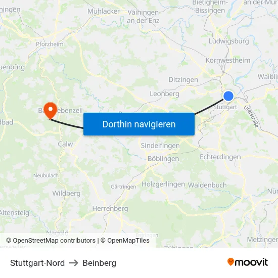 Stuttgart-Nord to Beinberg map