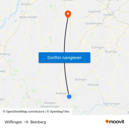 Wilflingen to Beinberg map