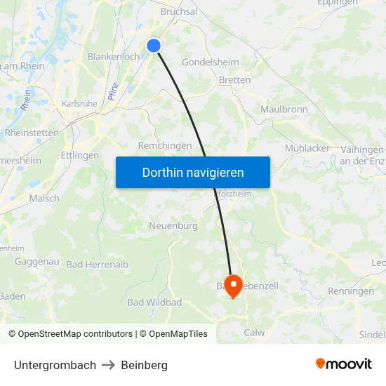 Untergrombach to Beinberg map