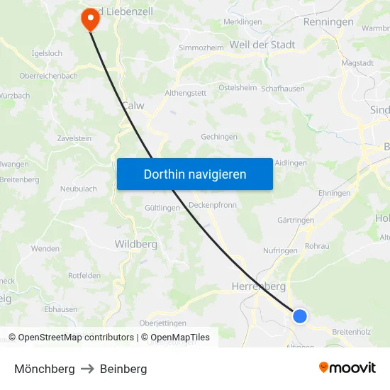 Mönchberg to Beinberg map