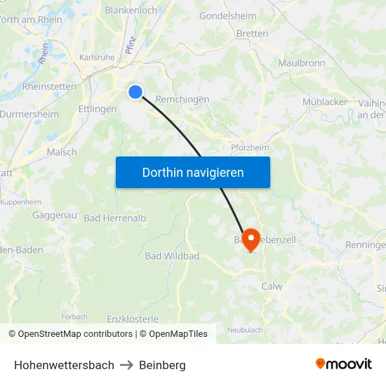 Hohenwettersbach to Beinberg map