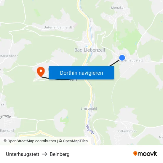 Unterhaugstett to Beinberg map
