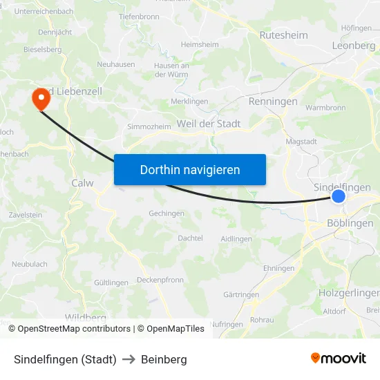 Sindelfingen (Stadt) to Beinberg map