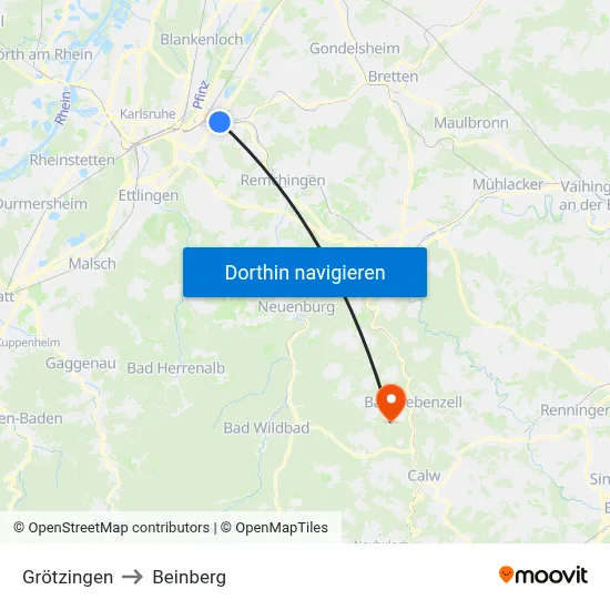 Grötzingen to Beinberg map