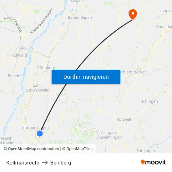 Kollmarsreute to Beinberg map