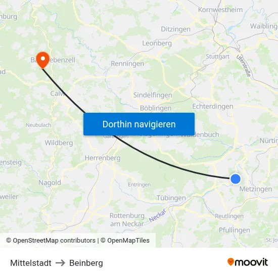 Mittelstadt to Beinberg map