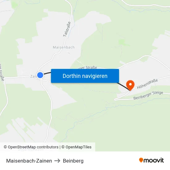 Maisenbach-Zainen to Beinberg map